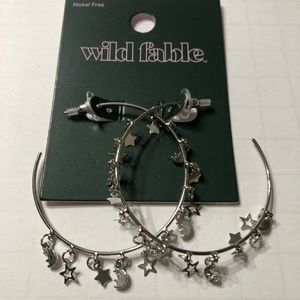 Wild Fable loops with hanging charms stars, moon, silver new nickel free Jewelry